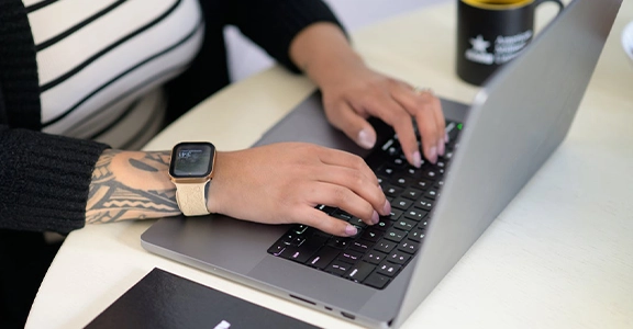 Woman working on laptop
