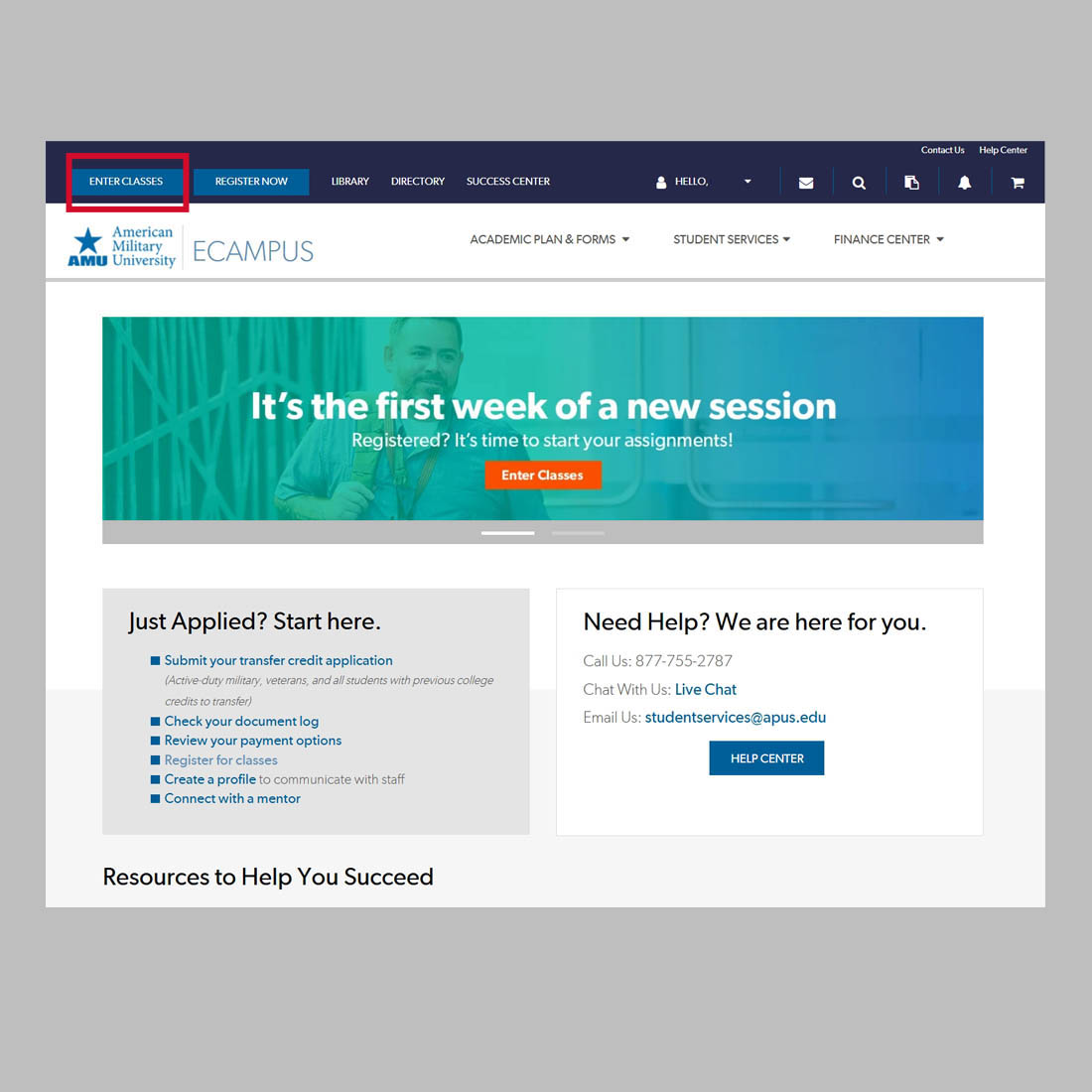 ecampus enter classroom screenshot