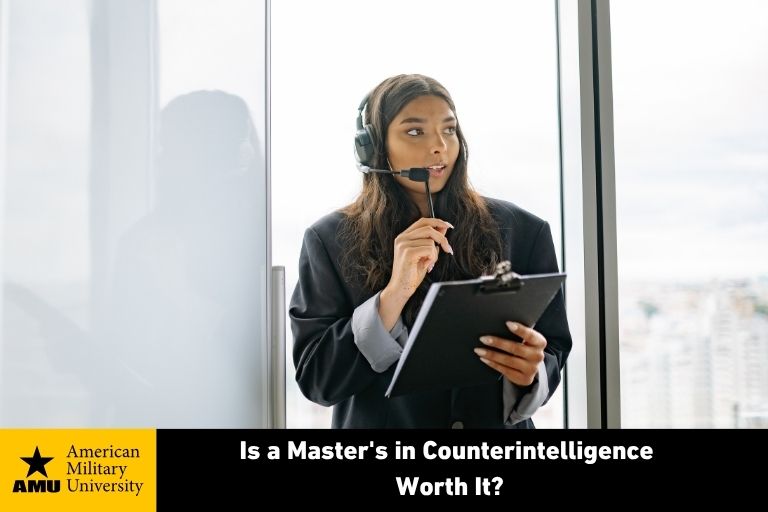 masters in counterintelligence student on headset