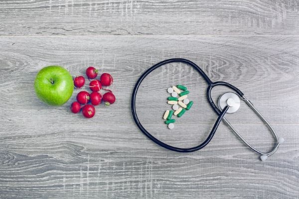 nutritional fruits and stethoscope