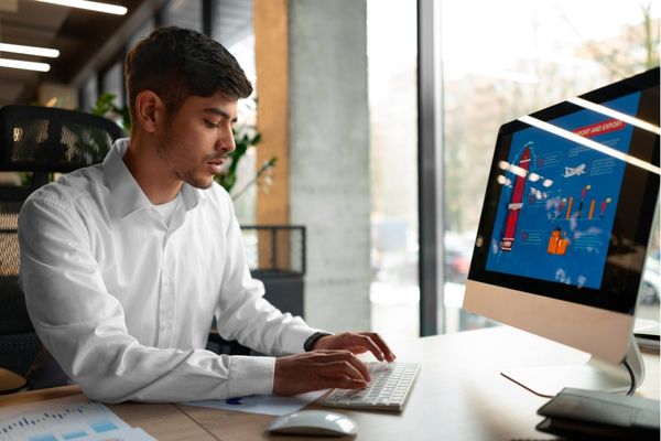 counterintelligence degree student on computer