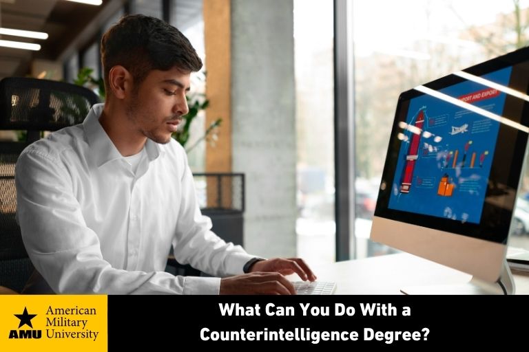 counterintelligence degree student on computer