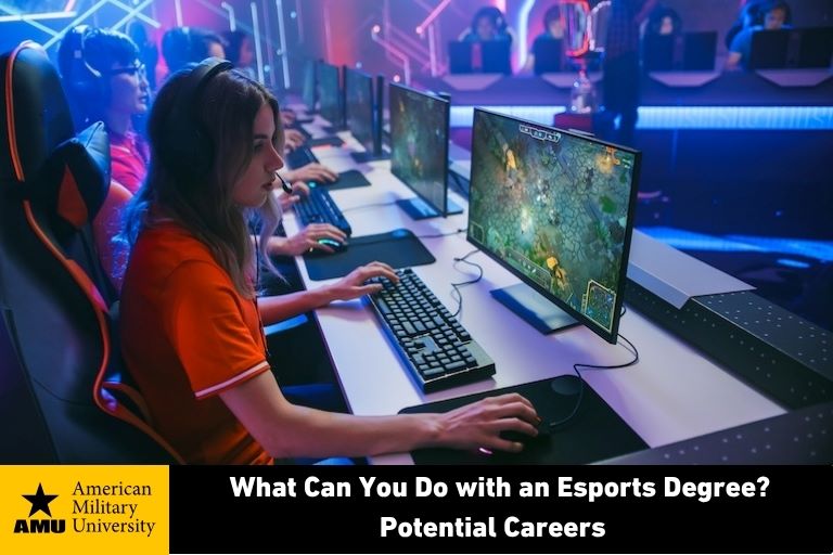 esport degree student sitting at computer